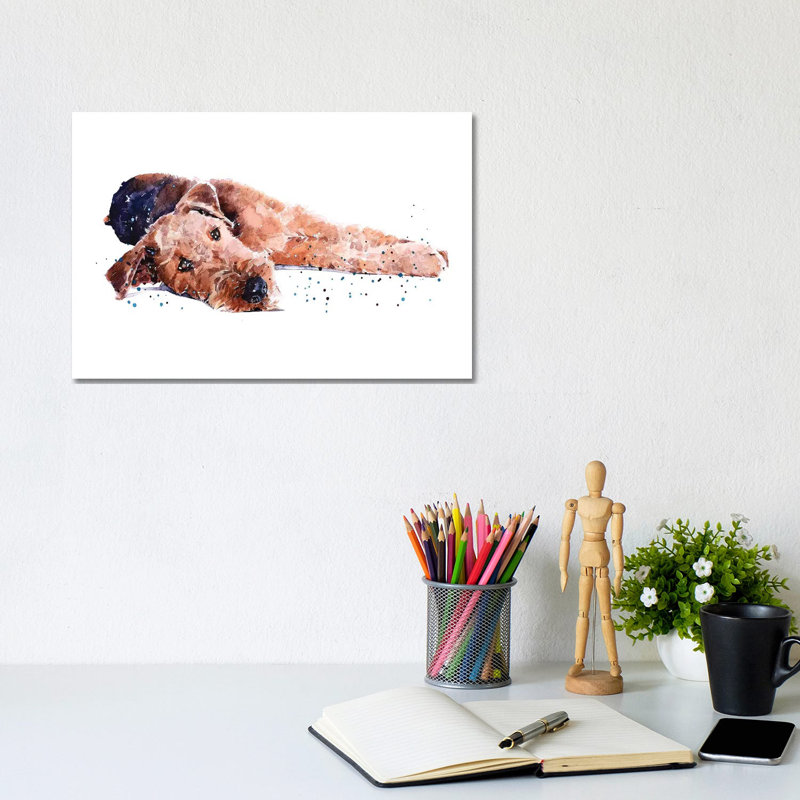" Airedale I " by EdsWatercolours, No Mat, Wrapped Canvas, 8" H x 12" W x 0.75" D