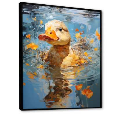 Yellow Ducklings Pond Reflections - Art mural animal de canard
