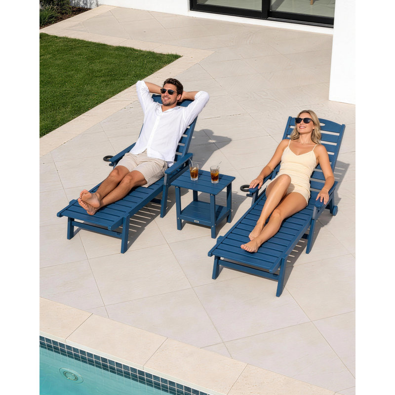 Pool Lounge Chairs with Table, Blue