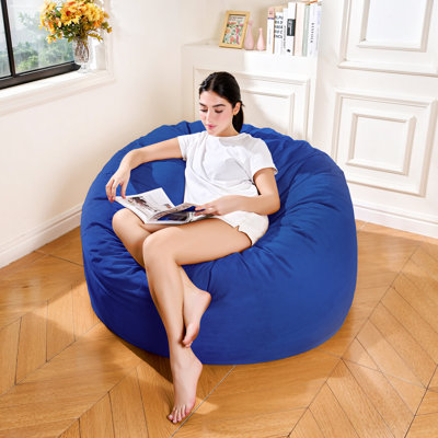 44 Inch Lazy Sofa (Blue), Velvet Fabric+Sponge Filling Comfortable And Soft, Side Pockets Convenient For Storage, Sofa Handle Easy To Move