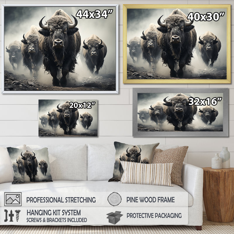 «Gray Buffalo Gentle Guardians I», art mural Buffalo, H 34 po x l 44 po x P 1,5 po, Toile tendue