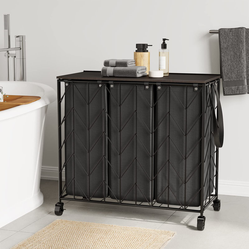 142L Laundry Hamper 3 Section with Lid, Black