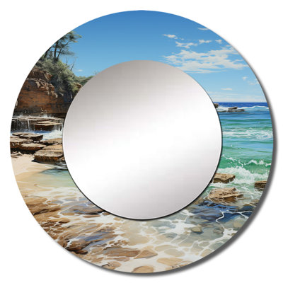 Shamoni Beach Photo Ocean Escape V - Beach Decorative Wall Mirror, Turquoise Round Mirror, Printed Metal Art