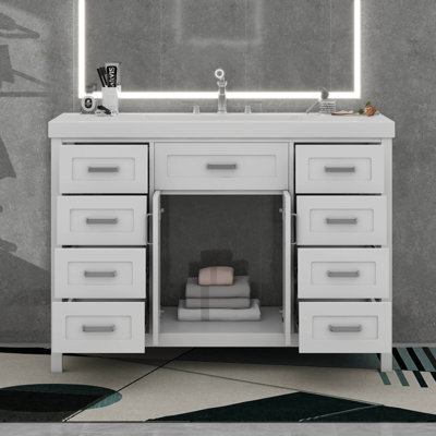 48" Bathroom Vanity With Sink, 2 Doors And 8 Drawers, Soft Close System, Classic Design