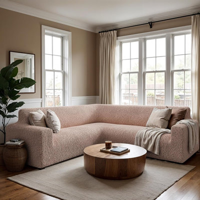 Premium Stretch Corner Sectional Couch Cover – Elastic L Shape Sofa Slipcover, Non-slip Washable Furniture Protector For Sectional Sofas, Blush Taupe, Fits 135”-198” Wide