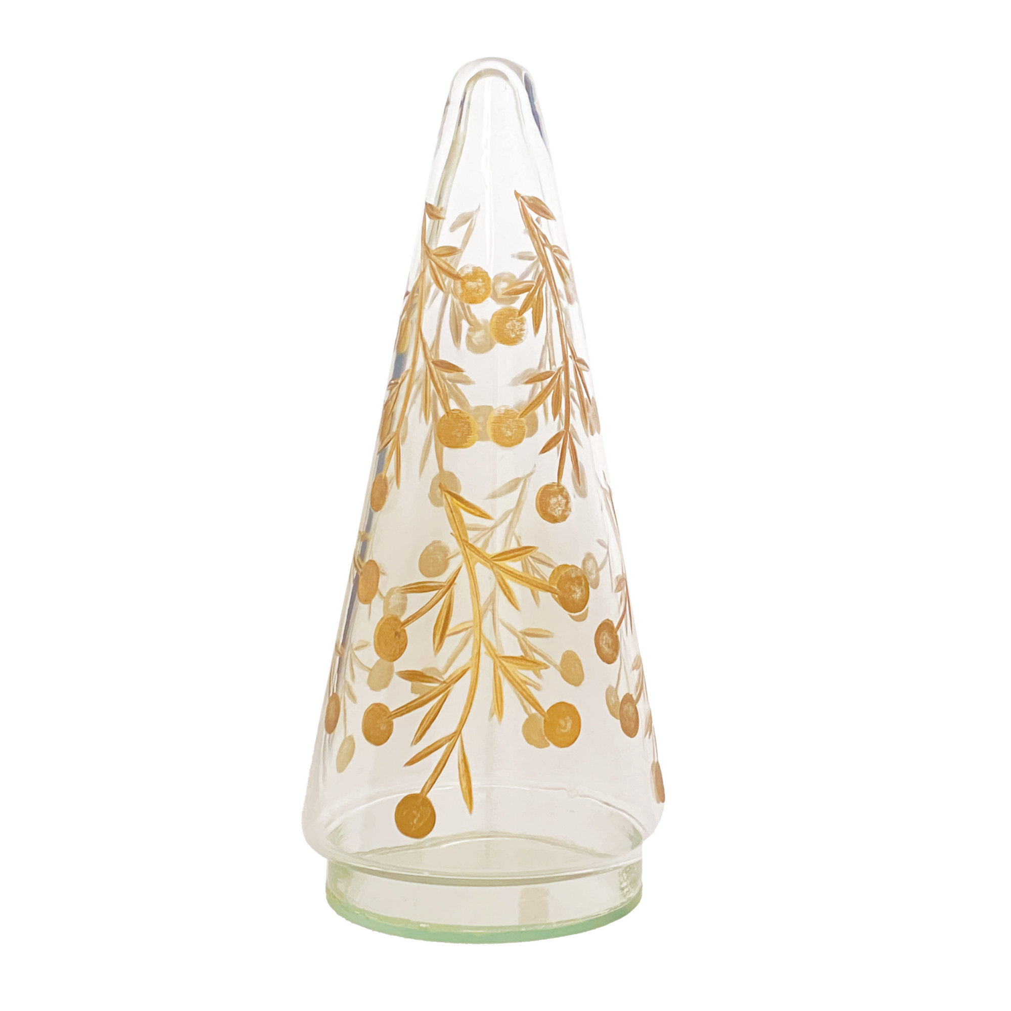Hand-Blown Etched Glass Tree With Hand-Painted Design