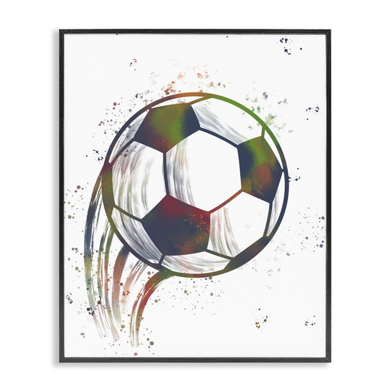 Giclée de ballon de soccer éclaboussé, design par Marcus Prime, H 14 po x l 11 po, Giclée encadrée noir minuit