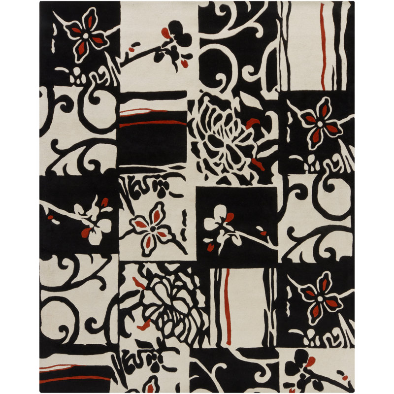 Tapis noir / ivoire Ellaville, 6 pi x 9 pi