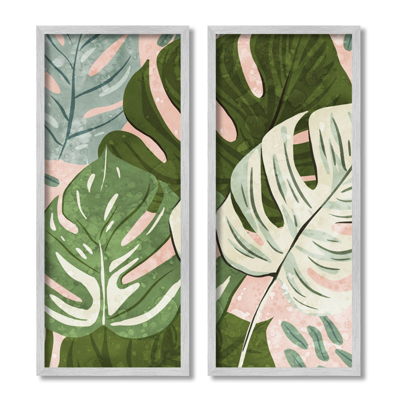 «Modern Layered Monstera Leaves», ensemble de 2 impressions sur toile encadrées par Ziwei Li, H 24 po x l 10 po x P 1,5 po