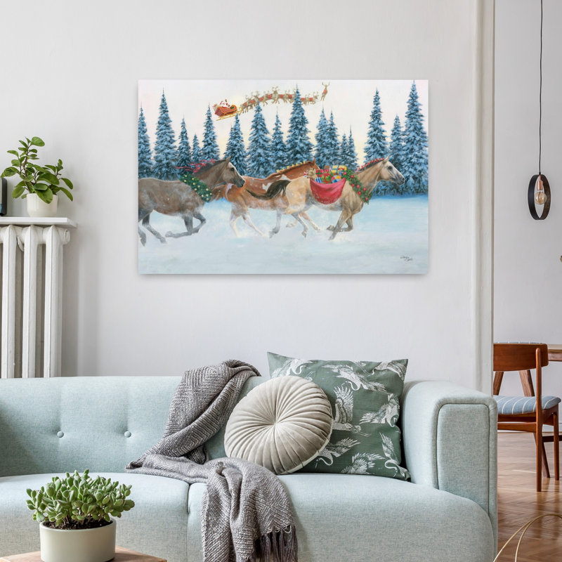 Mission de Noël abstraite, cheval contemporain, forêt, art hivernal, H 36 po x l 24 po