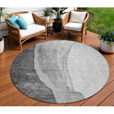 Tapis d'intérieur rond lavable abstrait gris anthracite 8 pi