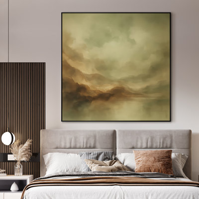 Extra Large Wall Art Fabric Print - Modern Neutral Abstract Landscape for Home Artwork Decor for Living Room or Bedroom - "Frame Assembly Required (Unfinished Frame)"