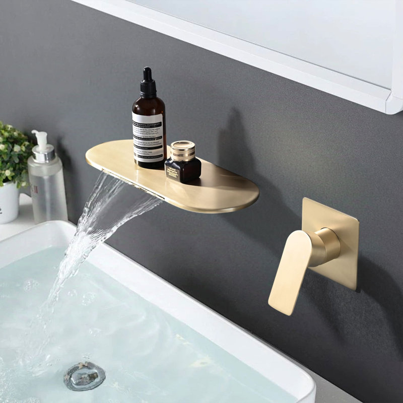 Wall Mounted Tub Faucet With Valve 2 Hole Waterfall Bathtub Faucet Single Handle Stainless Steel Bath Tub Fillers