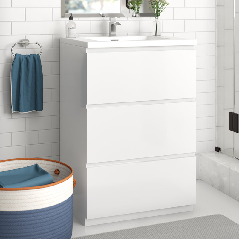 Ensemble de meuble-lavabo simple 24 po Hridhaan, Blanc très luisant