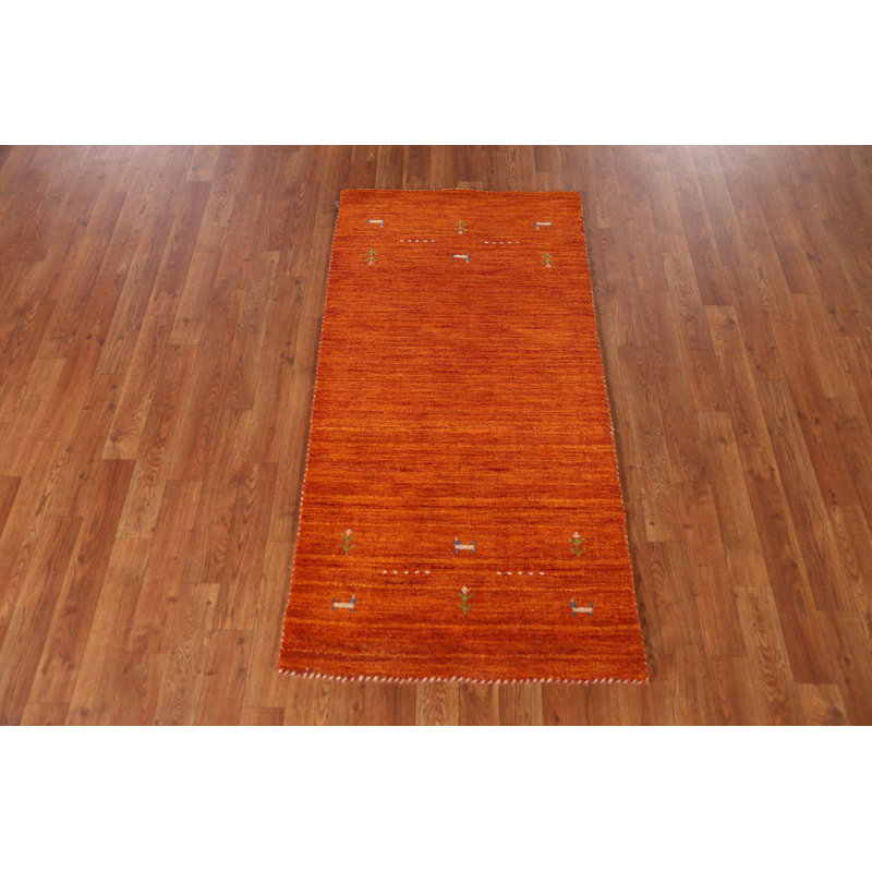 Tapis orange en laine orange Gabbeh