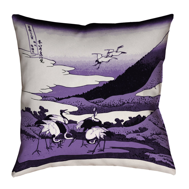Coussin de suède en suède japonais grues Montreal, 18 po x 18 po, Mauve