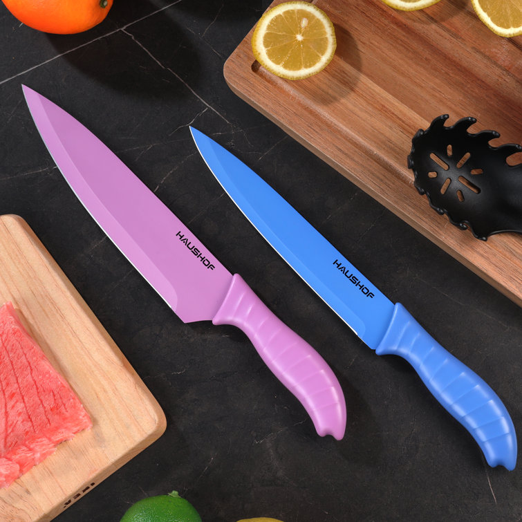HAUSHOF Kitchen Knife Set, 5 Piece Rainbow Knife Sets with Block