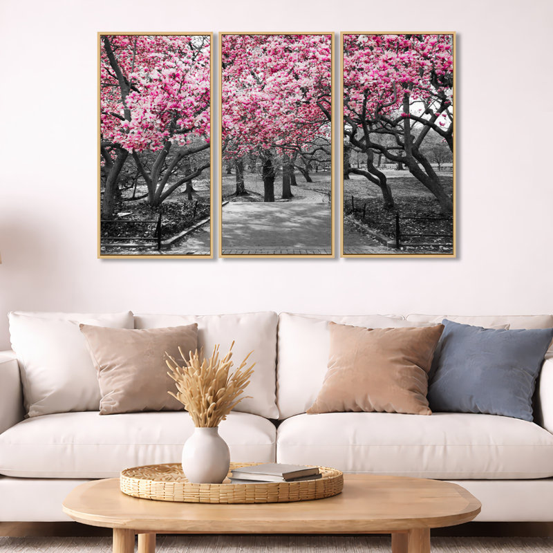 Fleurs de cerisier - ensemble de 3 reproductions d'art encadrées sur toile, H 28 po x l 36 po, Érable