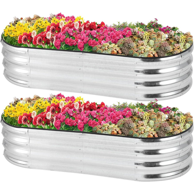 2 pièces Lit de jardin surélevé Jardinière surélevée Boîte à fleurs galvanisée Base ouverte pour légumes, fleurs, fruits - 4,5 x 2 x 1 pi