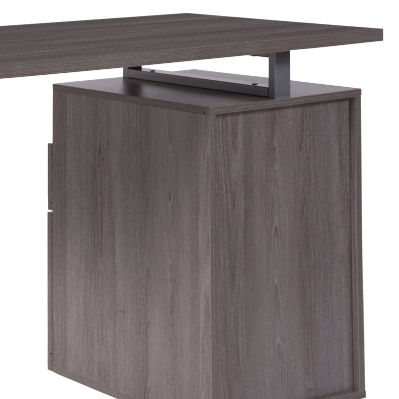 Light Ash Wood Computer Desk with Drawer and Silver Frame