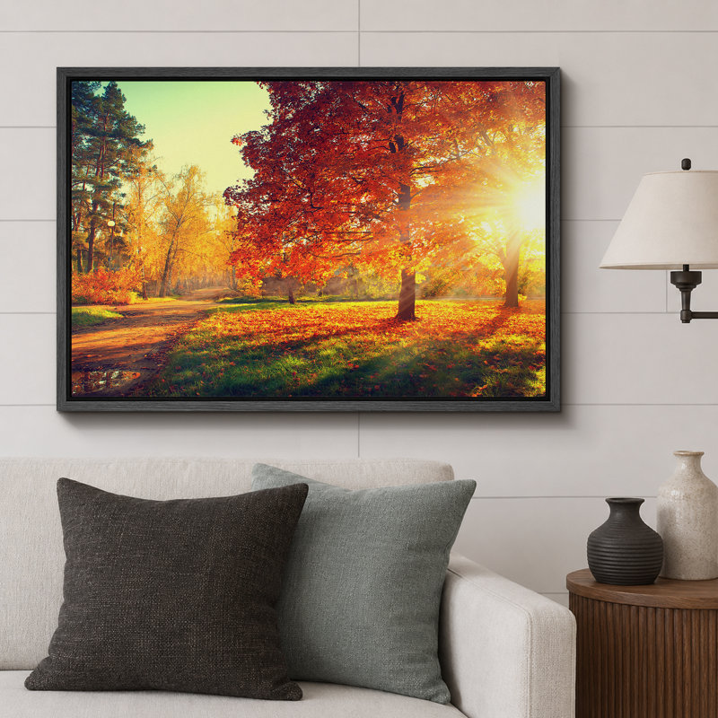 Reproduction d'art sur toile, paysage d'automne, H 24 po x l 36 po, Toile avec cadre photo, Noir