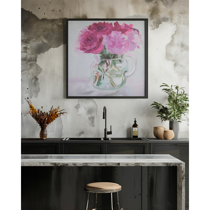 «Pretty In Pink», art mural texturé encadré, H 12 po x l 12 po, Noir