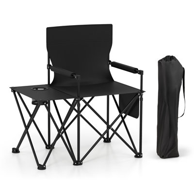 Chaise de camping surdimensionnée avec table d'appoint et deux poches de rangement, noir
