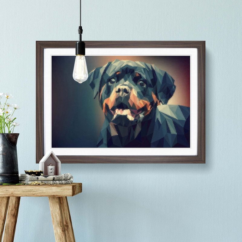 Geometric Rottweiler Dog in Abstract - Picture Frame Graphic Art Print on MDF, 48cm H x 65cm W x 2cm D, Walnut Framed