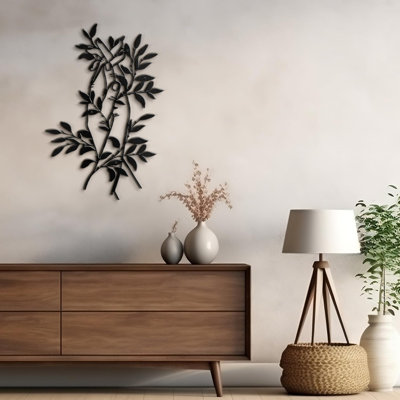 Elegant Monochrome Olive Branch Modern Abstract Wall Accent Sculpture Hanging Decoration Metal Wall Decor