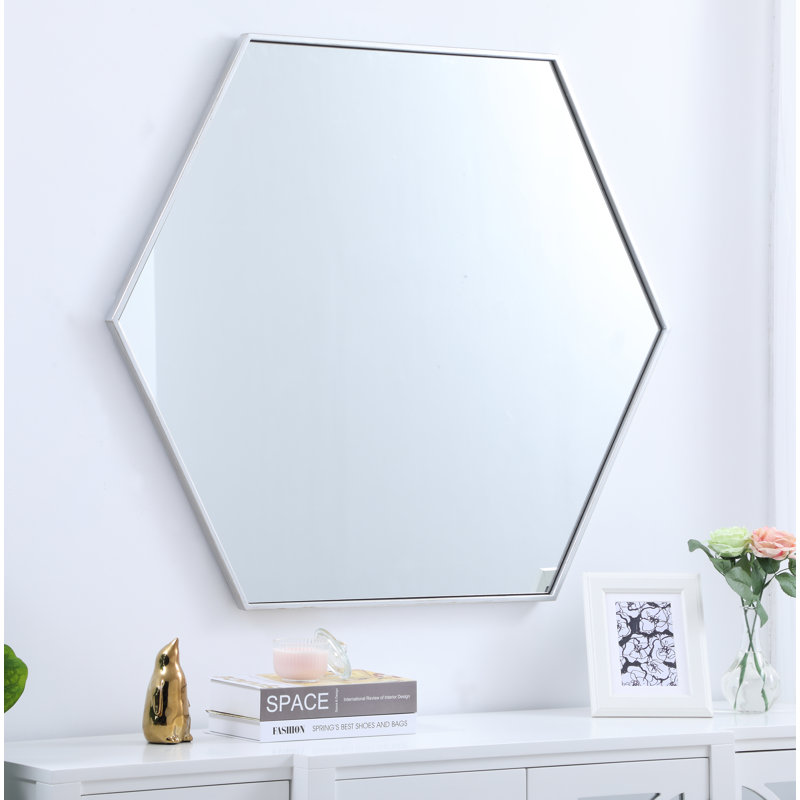 Sabine Metal Hexagon Wall Mirror, Silver, 35" x 41"