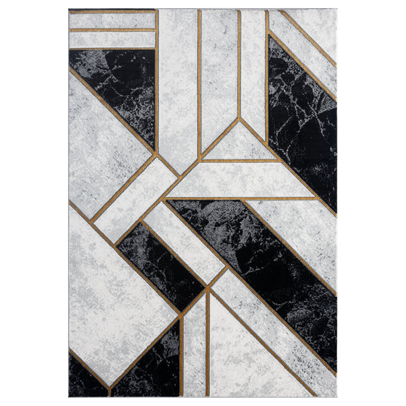 Tapis noir / beige à motif géométrique Felton, Rectangle 5 pi 3 po x 7 pi 7 po