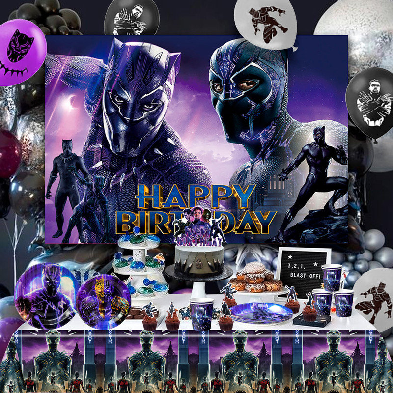 Black Panther Birthday Party Supplies, 82 Pieces Party Decoration Tableware Set
