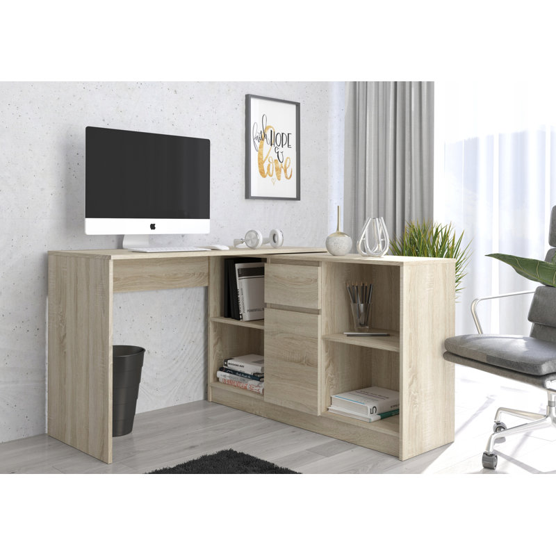 Bonetta L-Shaped Computer Table, Tan