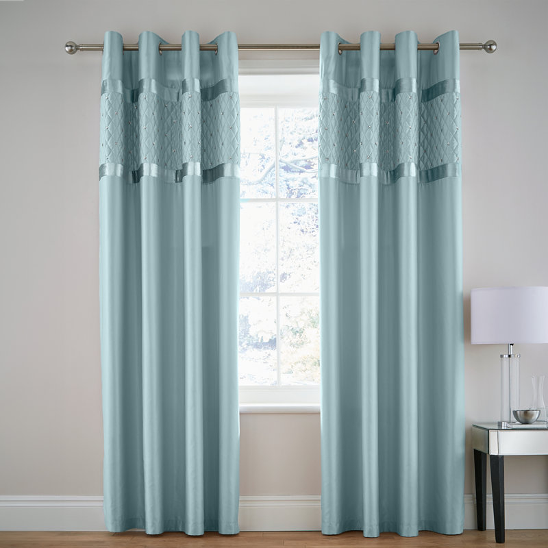 Sequin Cluster Lined Eyelet Curtains, 168 W x 183 D cm, Duck Egg