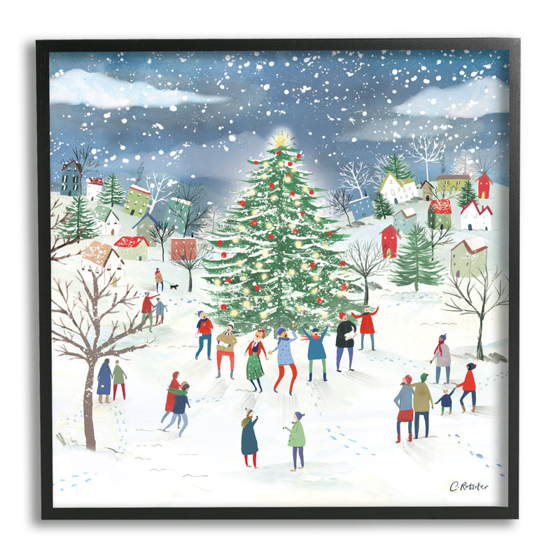 «Town Town Christmas Tree Celebration» encadré sur bois par Clair Rossiter, impression, H 24 po x l 24 po