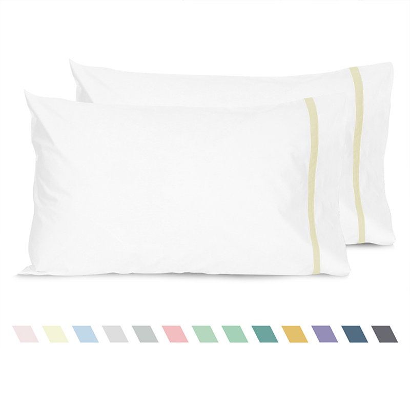 Sunflower Decorative 100% Cotton Percale Striped Crisp Pillowcases Open Snug Fit Pillowcases Set, Beige, King