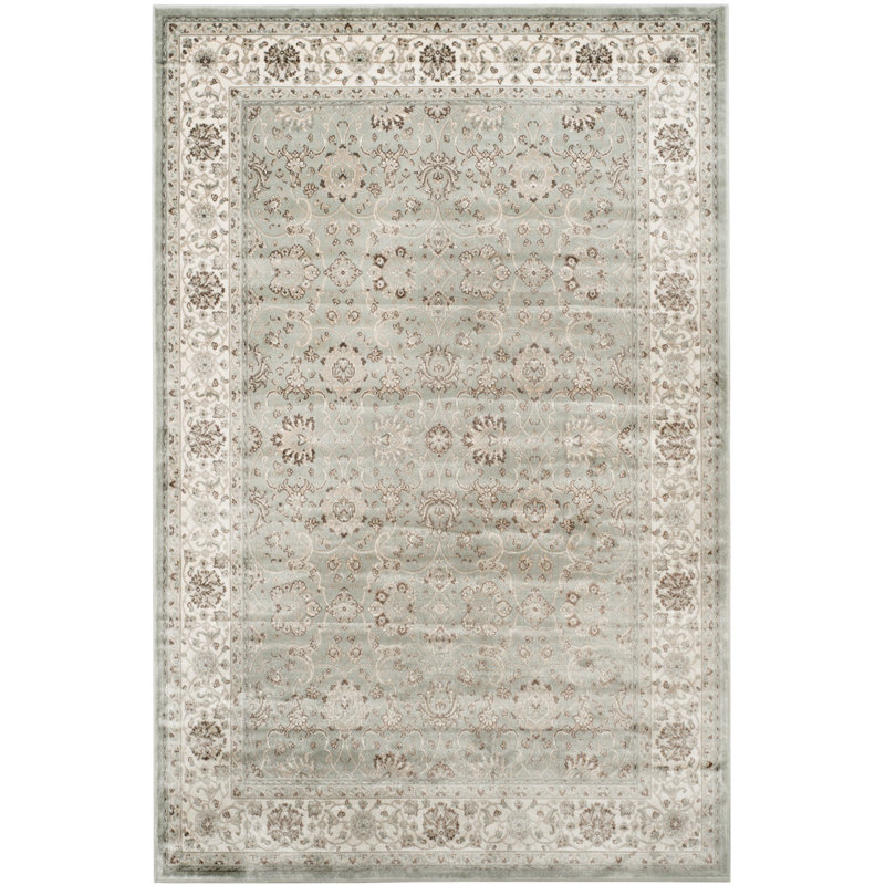 Setser Garden Viscose Oriental Rug in Silver/Cream, Rectangle 6'7" x 9'6"