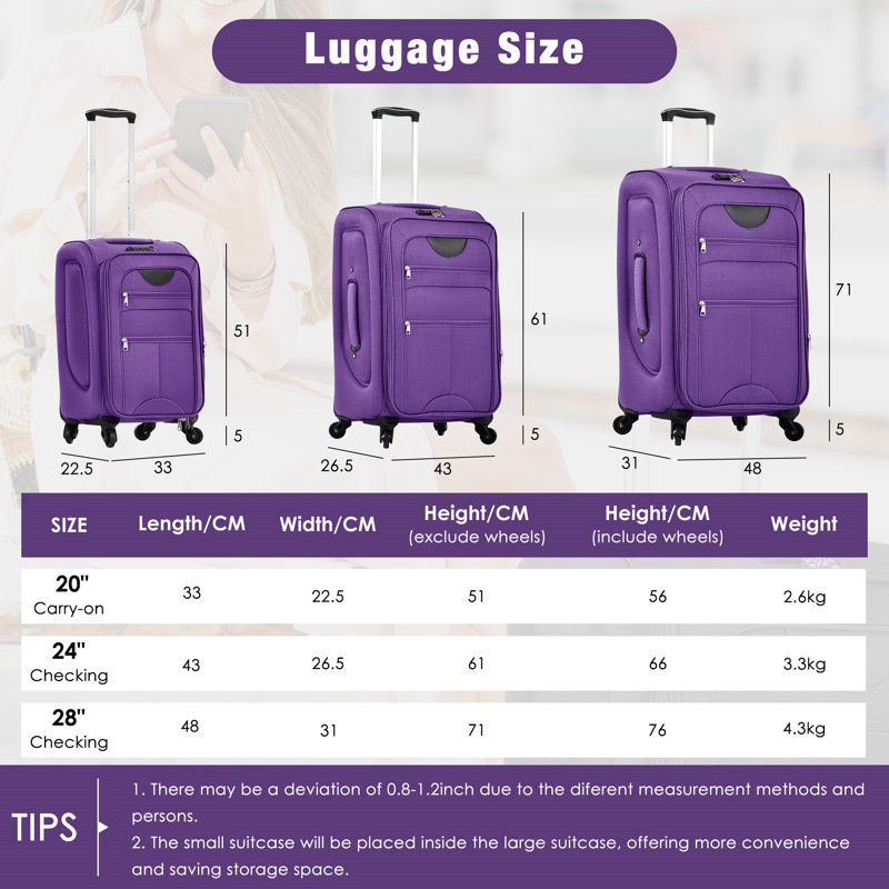 Ensemble de valise extensible 3 pièces avec sac de voyage et sac de voyage Softshell Softshell