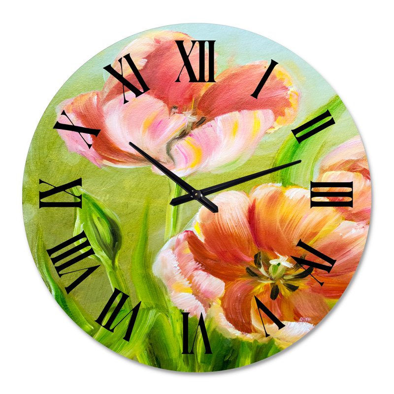 Horloge murale traditionnelle rétro avec tulipes rouges III, Grand