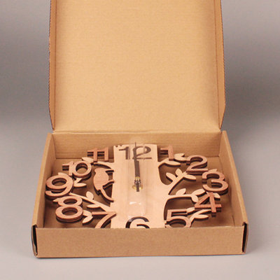 Horloge murale en bois en forme d'arbre, double couche 3D, silencieuse, pour bureau, salon, chambre, type B