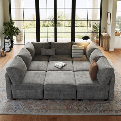 9-Seater Cloud Sectional Sofa, L-Shape Modular Couch with Ottoman, Soft Chenille & Large Storage