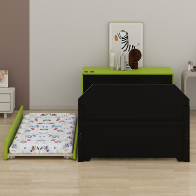 Lit de jour en bois avec couchette, bureau et port USB