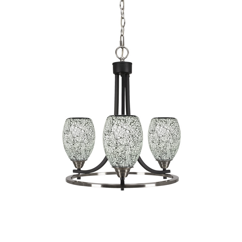 Lustre 3 lumières avec verre fusion noir 5 "Paramount, Noir mat/nickel brossé