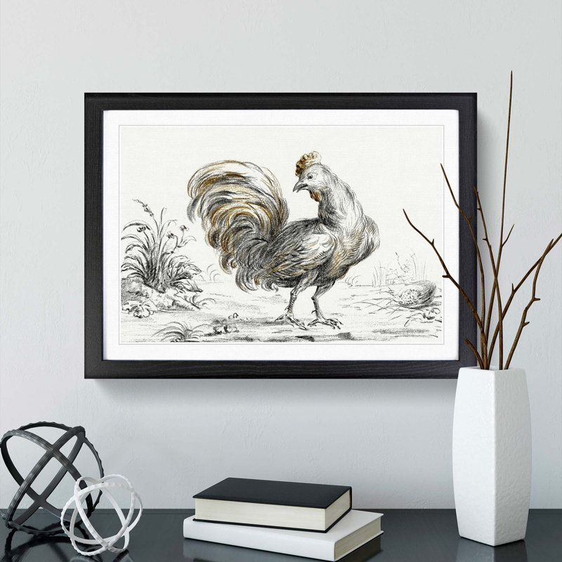 Rooster by Jean Bernard - Picture Frame Graphic Art Print, 40cm H x 60cm W x 2cm D, Black