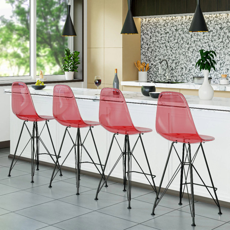 Tabouret de bar ergonomique Bagimont, chaise de cuisine moderne à hauteur de comptoir, siège en ABS résistant aux rayures avec dossier incurvé et repose-pieds en acier - Paquet de 2