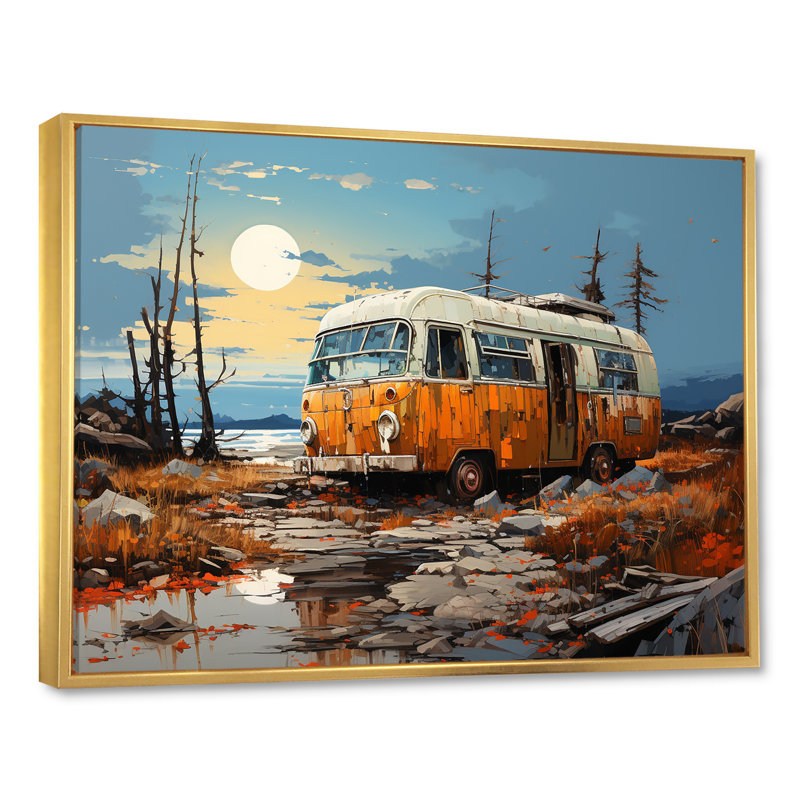 Minimalisme camping van voyage sur toile, H 12 po x l 20 po x P 1 po, Cadre flottant doré