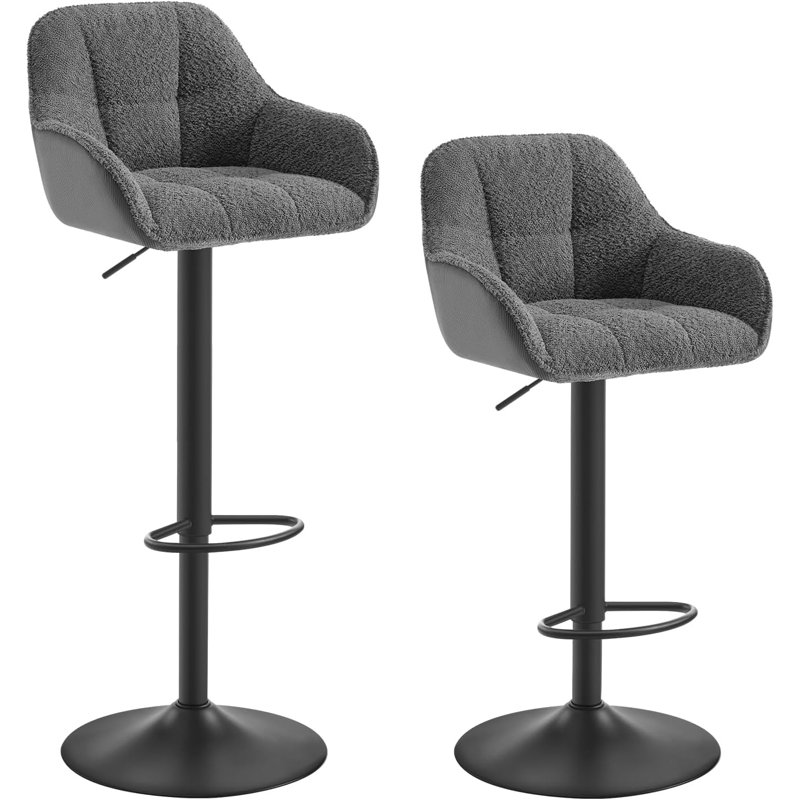 Akber Swivel Upholstered Adjustable Height Counter Stool with Metal Frame, Dark Grey