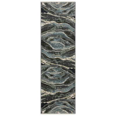 Maline Abstract Waves Blue/ Green Area Rug