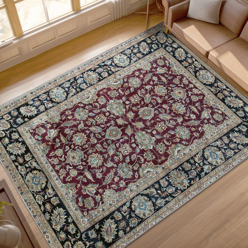 Sona Wool Oriental Area Rug in Red/Navy