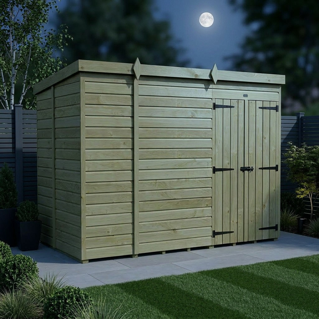 Total Sheds 10ft x 6ft Pent Garden Shed - Double Door - No Windows - Pressure Treated Timber - UK Manufactured